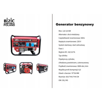 Agregat prądotwórczy HG 3500 3kW 7-KM Jednofazowy 1F